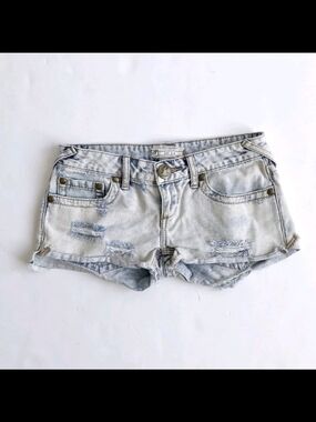 Free People Distressed Denim Shorts Size 24 Low Rise Cut Off Festival Y2K